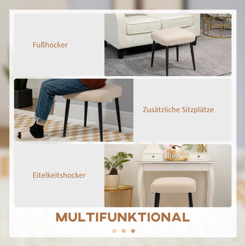 Pouf quadrato beige 42 x 42 x 47 cm con gambe in acciaio