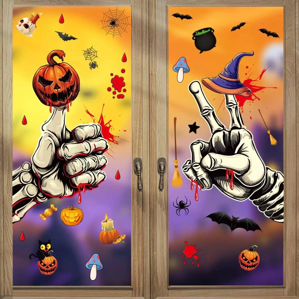 80 adesivi per finestre a tema Halloween, elettrostatici e riutilizzabili