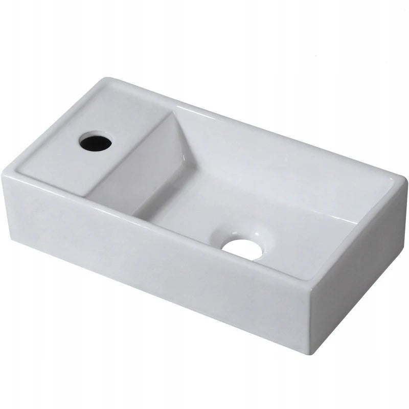 Lavabo da appoggio rettangolare in ceramica bianca da posizionare su piano 40x22 cm