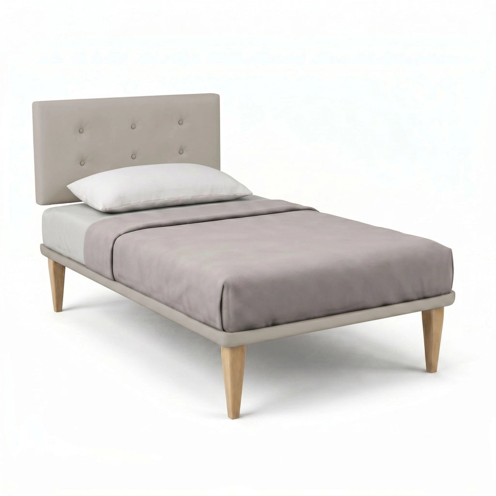 Letto 1 Piazza e Mezza con Rete Rivestita 120x200 cm Similpelle Tortora Tessis Testata Button