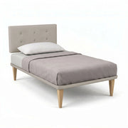Letto 1 Piazza e Mezza con Rete Rivestita 120x200 cm Similpelle Tortora Tessis Testata Button