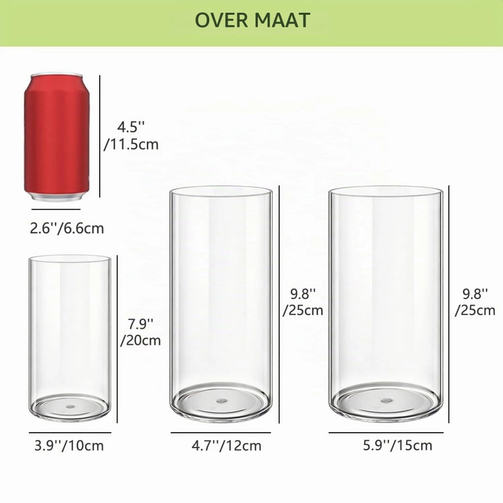 Set di 3 vasi rotondi in acrilico trasparente, dimensioni: 10x20 cm, 12x25 cm e 15x25 cm