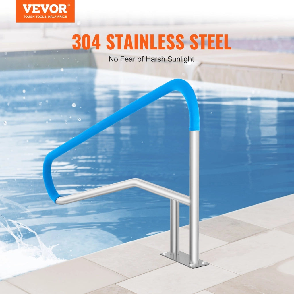 Corrimano per Piscina in Acciaio Inossidabile 1395 x 810 mm con Piastra di Base e Copertura Maniglia Ringhiera Robusta