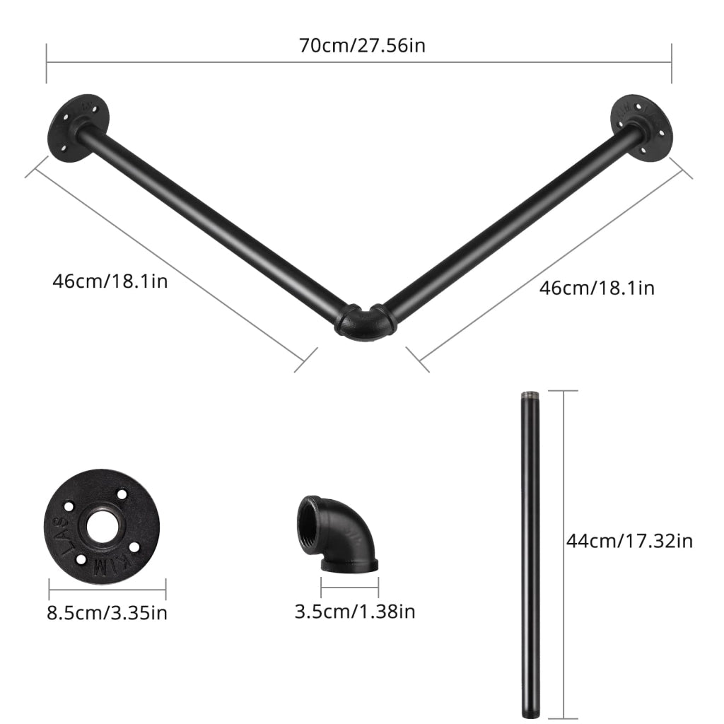 Appendiabiti angolare a 90°, 46 cm, removibile, design industriale