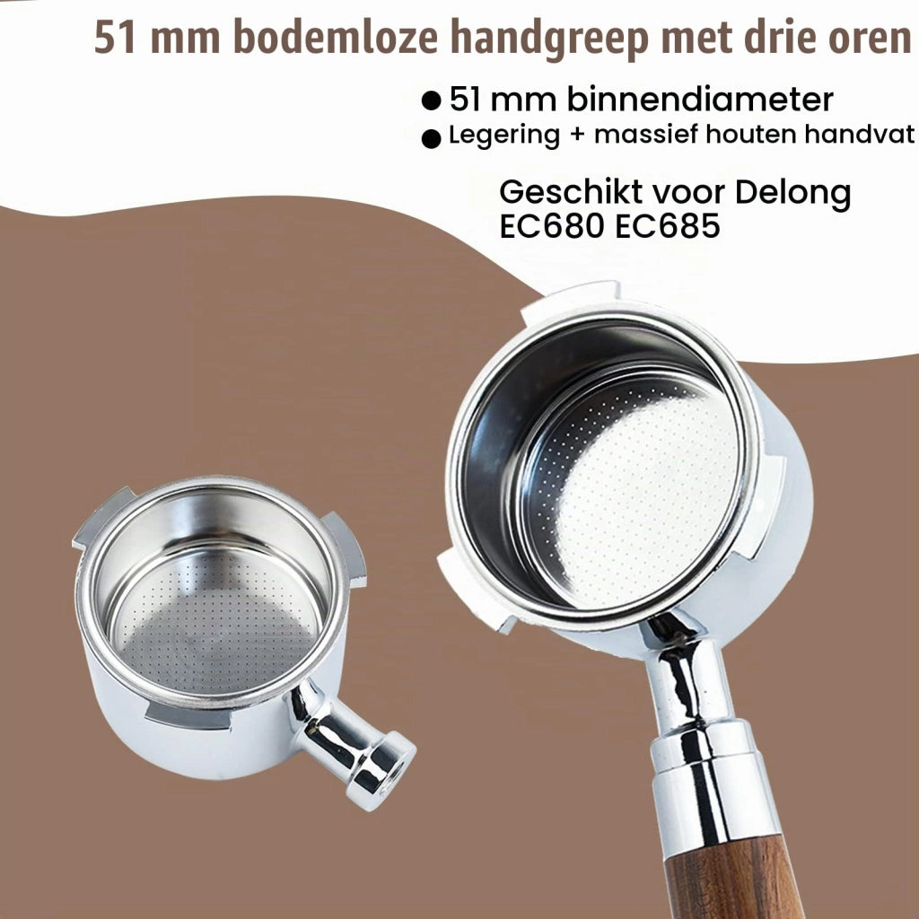 Portafiltro universale da 51 mm, con 3 orecchie, compatibile con le macchine da caffè Delonghi EC680/EC685