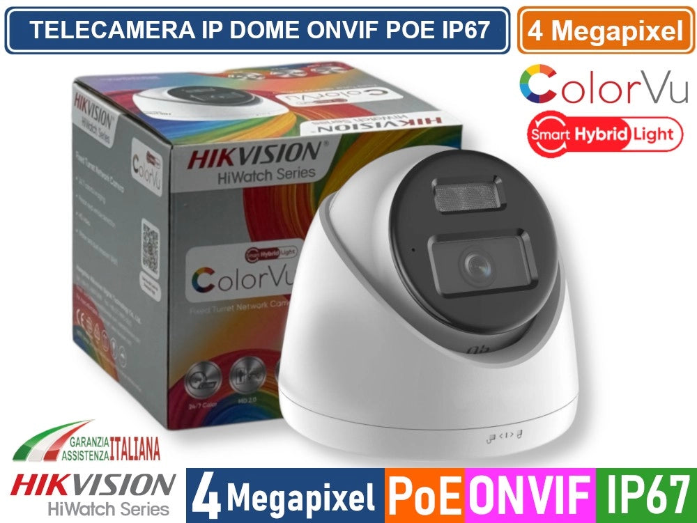 HIKVISION HWI-T249HA-LUF/SRB TELECAMERA IP NETWORK DOME COLORVU 4 MEGAPIXEL 2.8MM RILEVAZIONE PERSONE E VEICOLI MICROFONO  IP67
