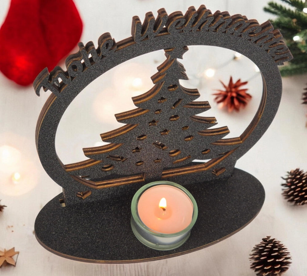 Candeliere natalizio a forma di albero di Natale, "Buon Natale", 17 cm, in legno
