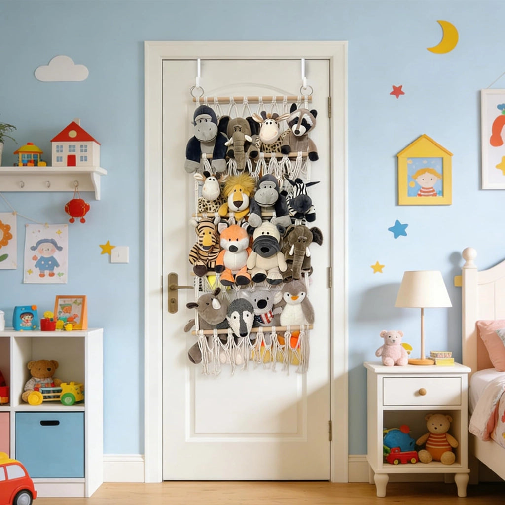 Rete porta-peluche, 43x108 cm, 4 strati, stile bohémien, realizzata in macramè