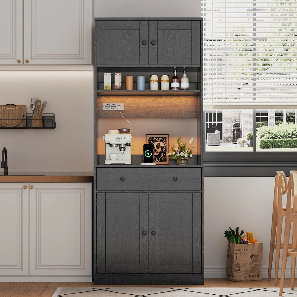 Mobile da cucina 72 × 40 × 180 cm con LED RGB prese AC e USB cassetto grande ripiani MDF nero fissaggio a parete