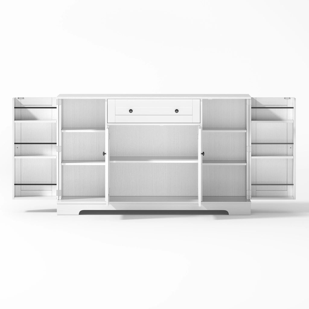 Credenza da cucina lunga 138 cm con cassetto vano a doppia anta e armadietti laterali in MDF bianco con antiribaltamento