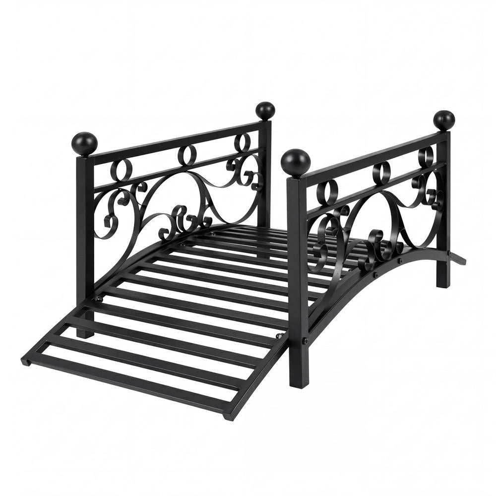 Ponte da Giardino in Metallo 3.3 ft con Ringhiere Decorative ad Arco Robusto per Esterno Laghetto e Cortile