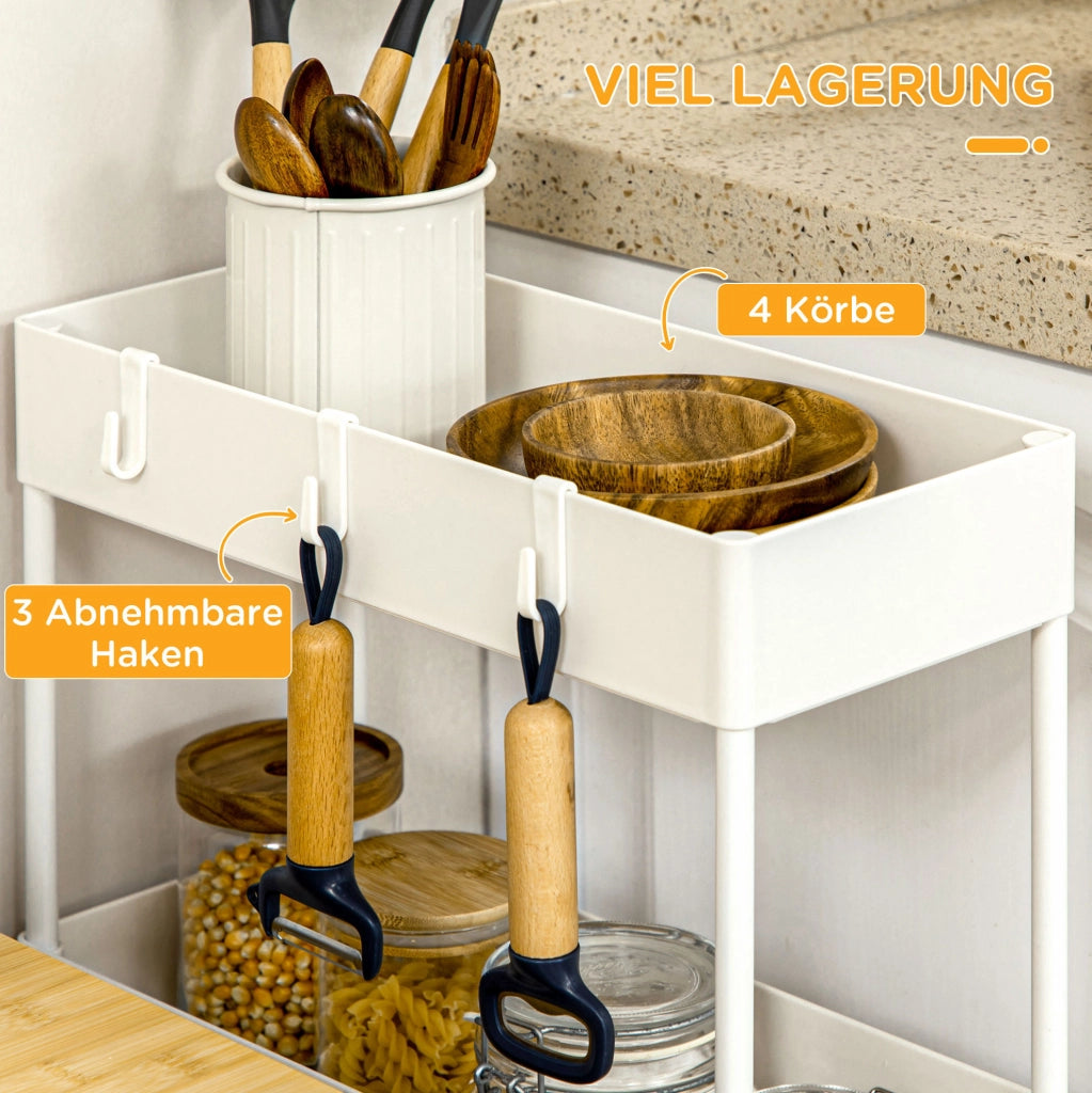 Carrello da cucina con 4 ripiani e ruote con freno, bianco, 40x19x90 cm