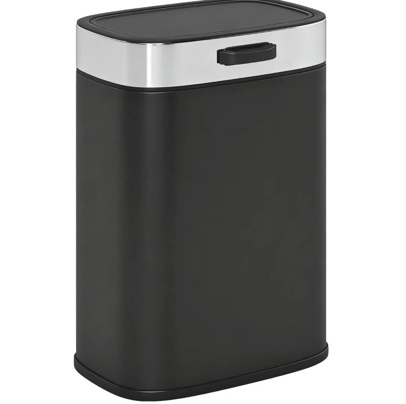 Pattumiera da cucina 21,5 x 19,5 x 30 cm in acciaio inox nero con coperchio aperto