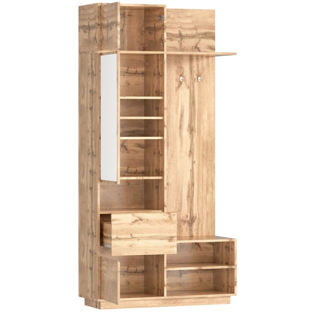 Mobile ingresso 90x34,5x190 cm naturale in MDF, specchio e panca