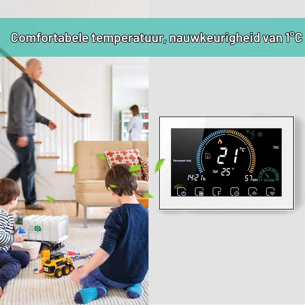 Termostato Wi-Fi per caldaie a gas, programmabile, bianco, con controllo vocale