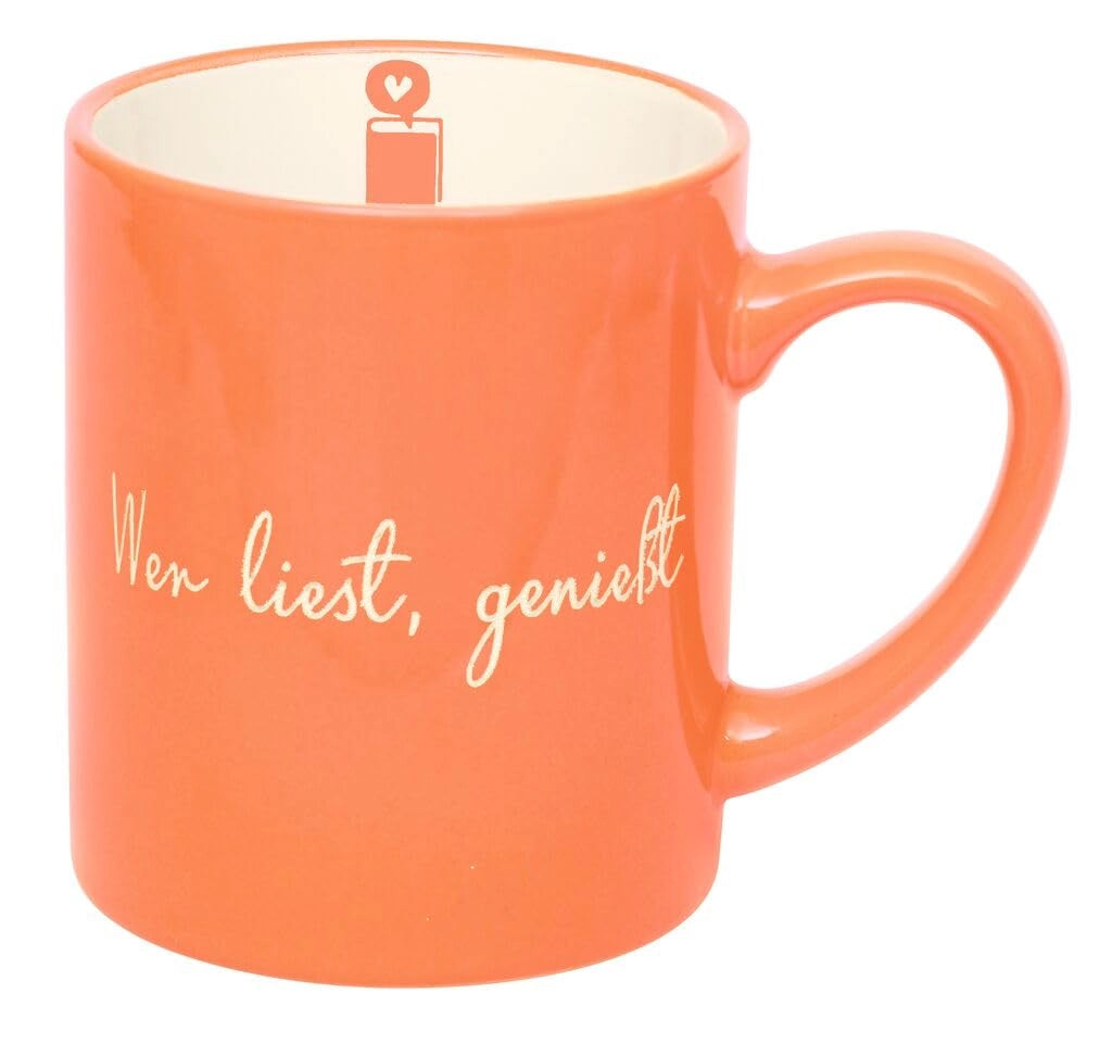 Tazza da caffè in Vetroceramica con motivo a tema libro, color pesca, capacità 350 ml
