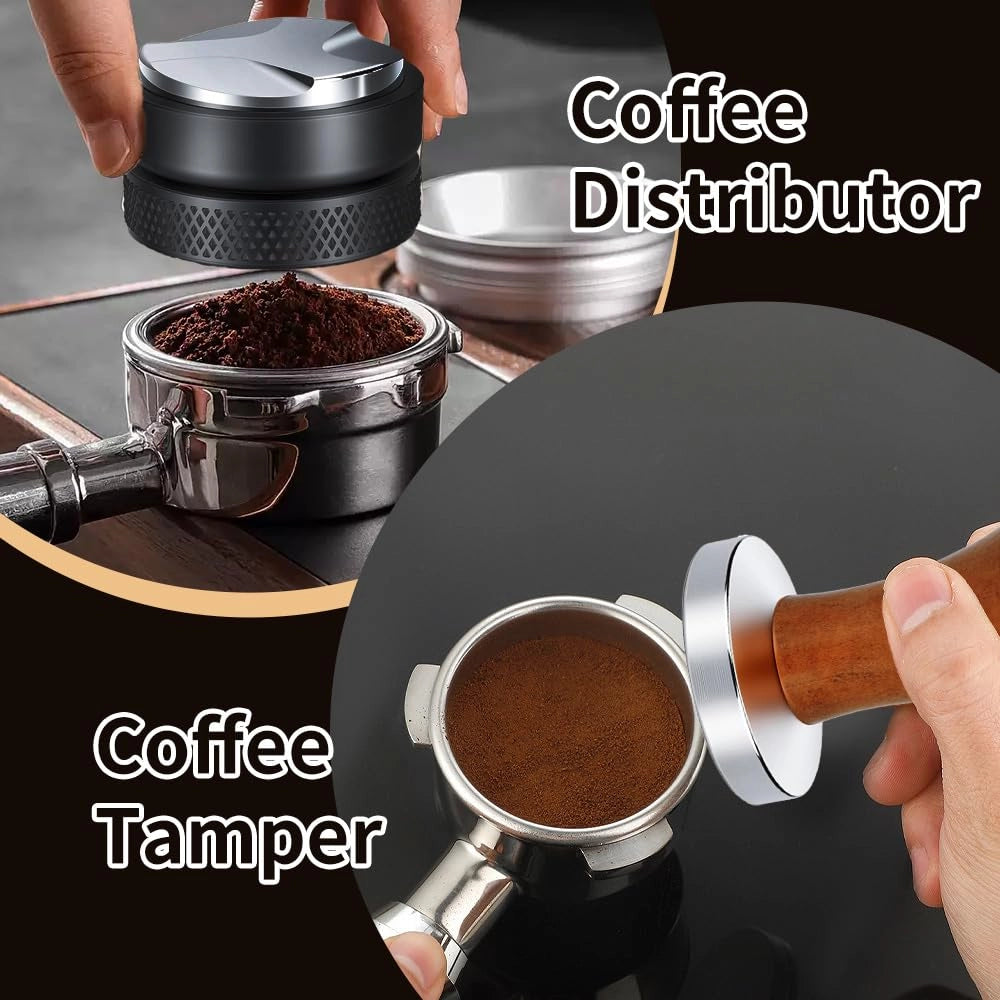 Set di pressini per caffè da 51 mm, in acciaio inossidabile, con manico in legno, composto da 4 pezzi