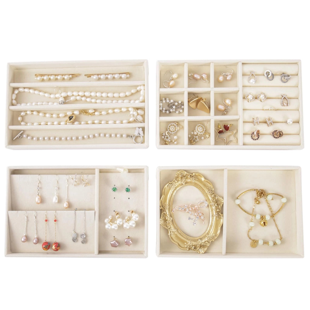 Organizzatori per gioielli, in velluto, set da 8, color beige
