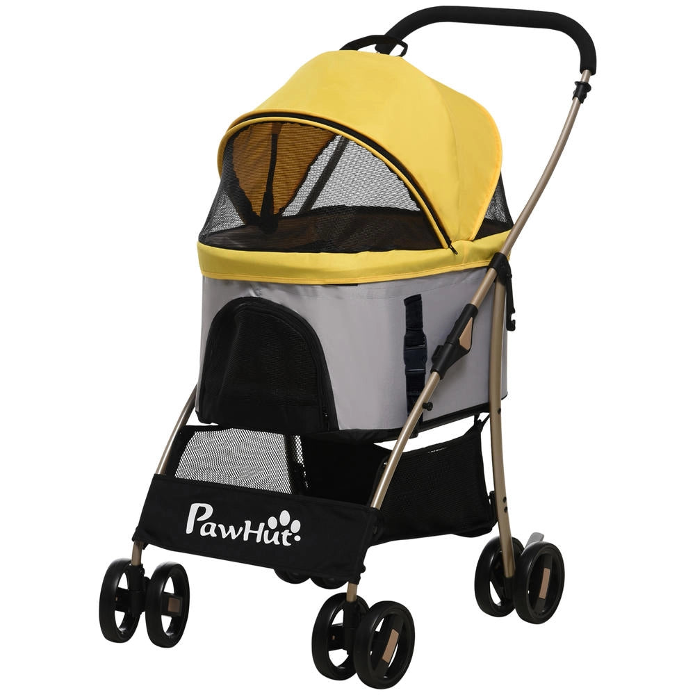 Passeggino per Cani 2 in 1 Pieghevole con Borsa Trasportino Rimovibile e Cestino Trolley per Animali Domestici Giallo 82 cm x 49,5 cm x 98 cm