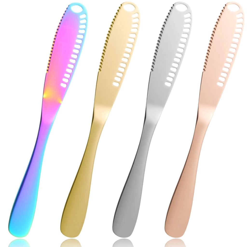Set di coltelli per burro, 4 pezzi, 15 cm, acciaio inossidabile, multicolore