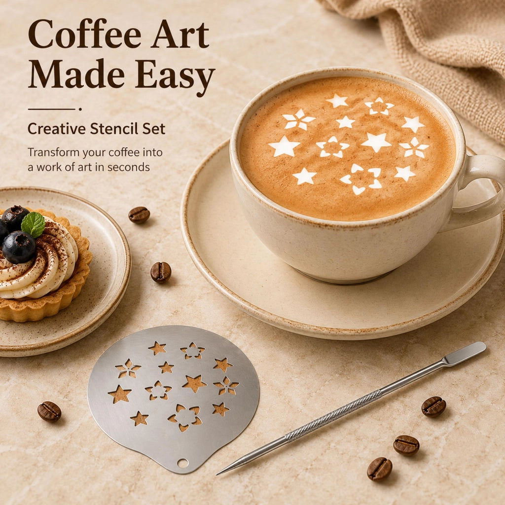8 stencil in acciaio inossidabile per decorare il cappuccino