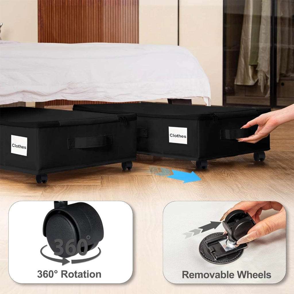 Comodino da letto con 4 ruote, colore nero, set da 2, dimensioni 60x40x18,5 cm