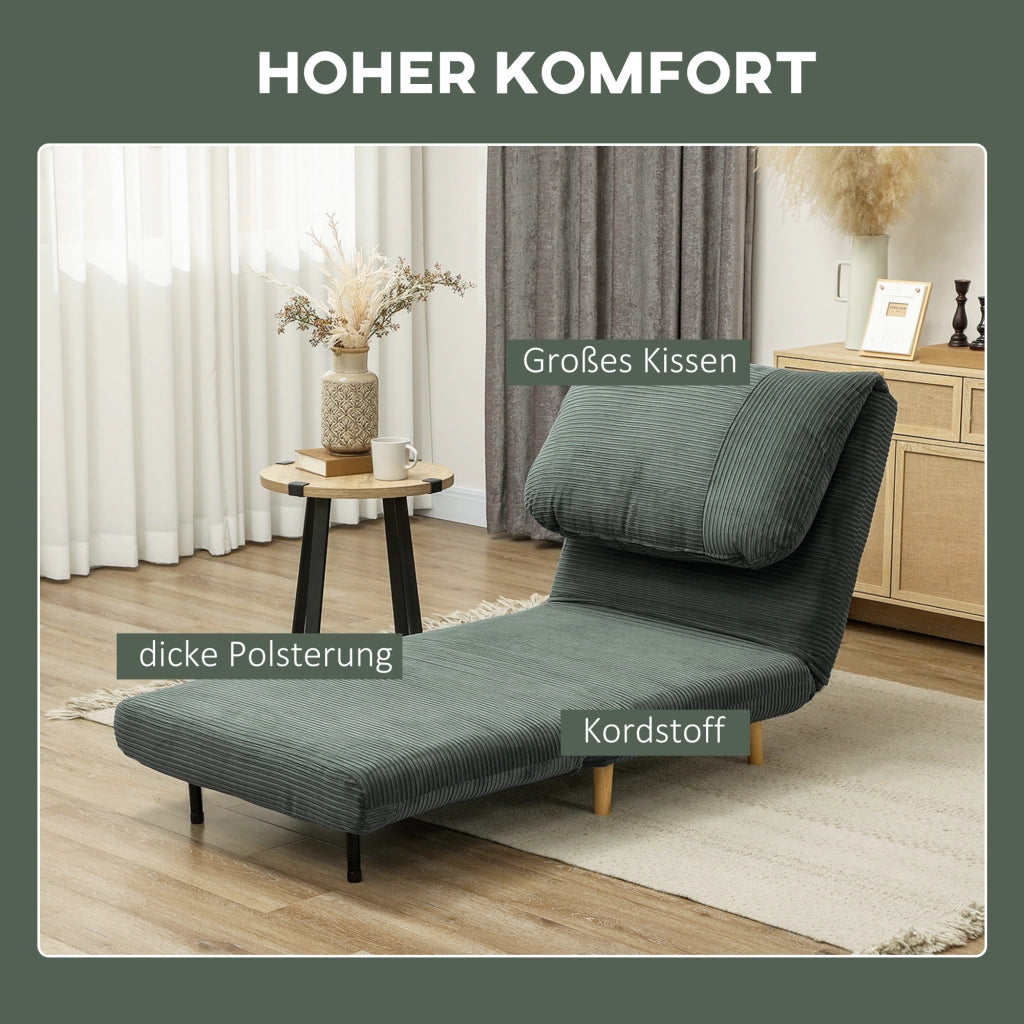 Poltrona letto pieghevole con schienale regolabile a 3 posizioni in poliestere verde 83 × 89 × 82 cm