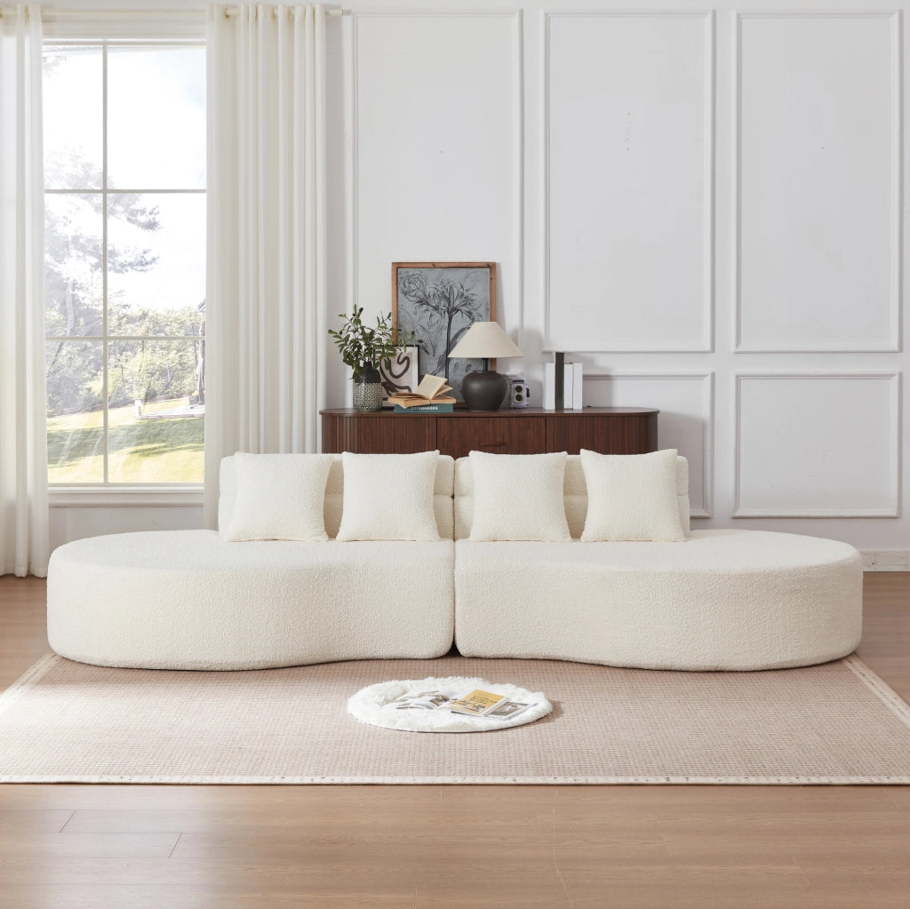 Divano modulare ULEVR beige in ciniglia, 2 elementi combinabili con schienale stratificato