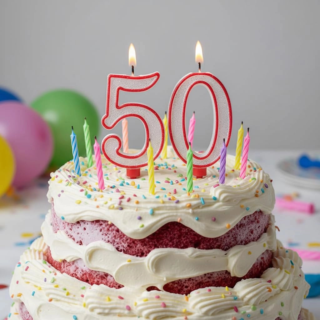 Candelina per torta a forma del numero 5, con glitter, 11 cm, bianca e rossa