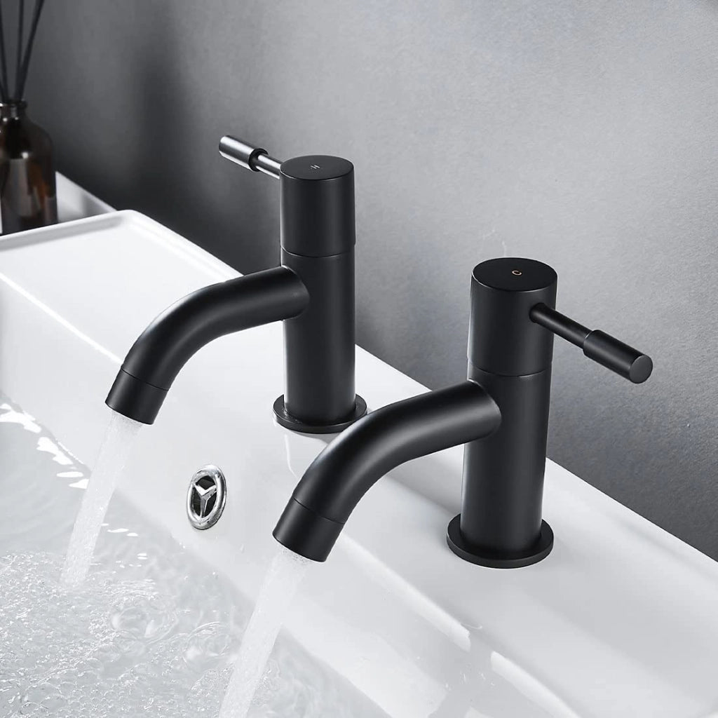 Set di rubinetti per lavabo, 2 pezzi, colore nero, con due maniglie, in ottone