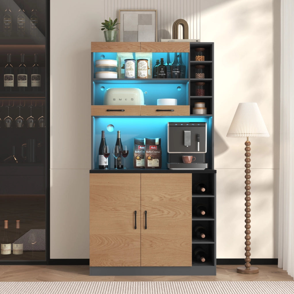 Mobile da cucina 100x47x187 cm con LED; ripiani regolabili e passacavi; grigio