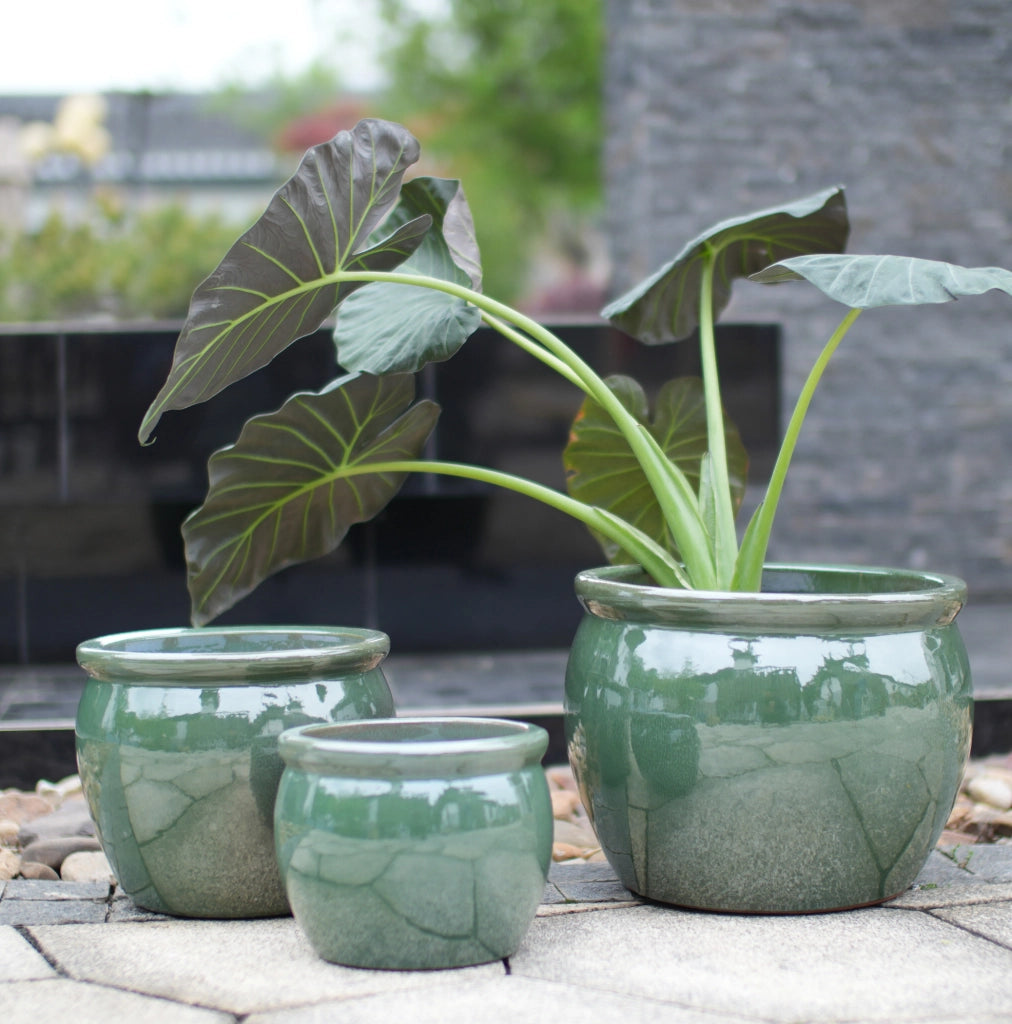 Vaso artigianale in ceramica verde azzurro antico, diametro 23 cm