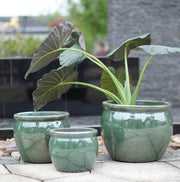 Vaso artigianale in ceramica verde azzurro antico, diametro 23 cm