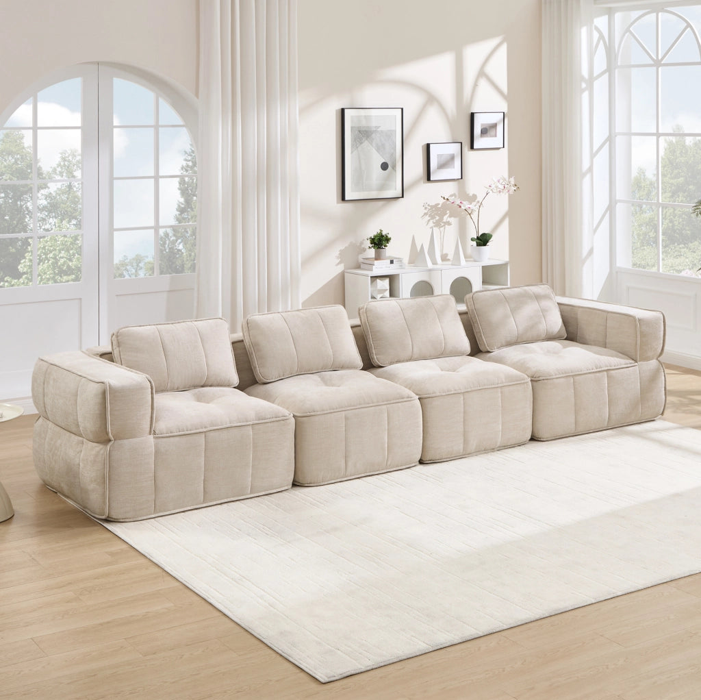 Divano modulare beige in poliestere, 344 cm, senza montaggio