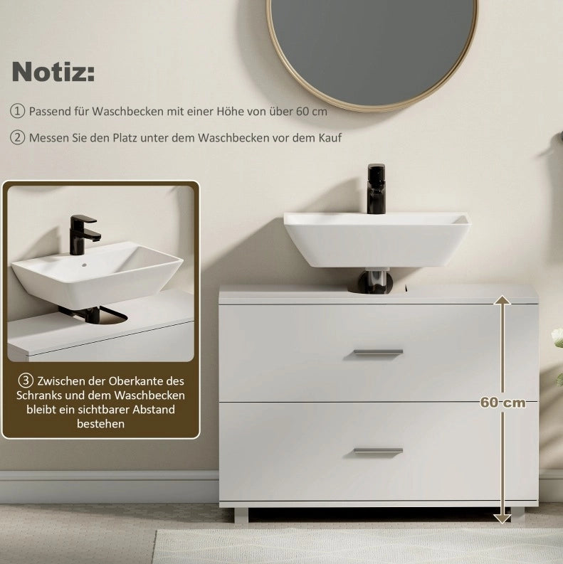 Mobile sottolavabo bianco 80 x 30 x 60 cm, 2 cassetti, contenitore moderno