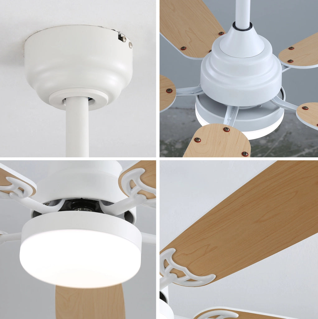 Ventilatore da soffitto 132 cm con LED dimmerabile 18 W in MDF bianco opaco