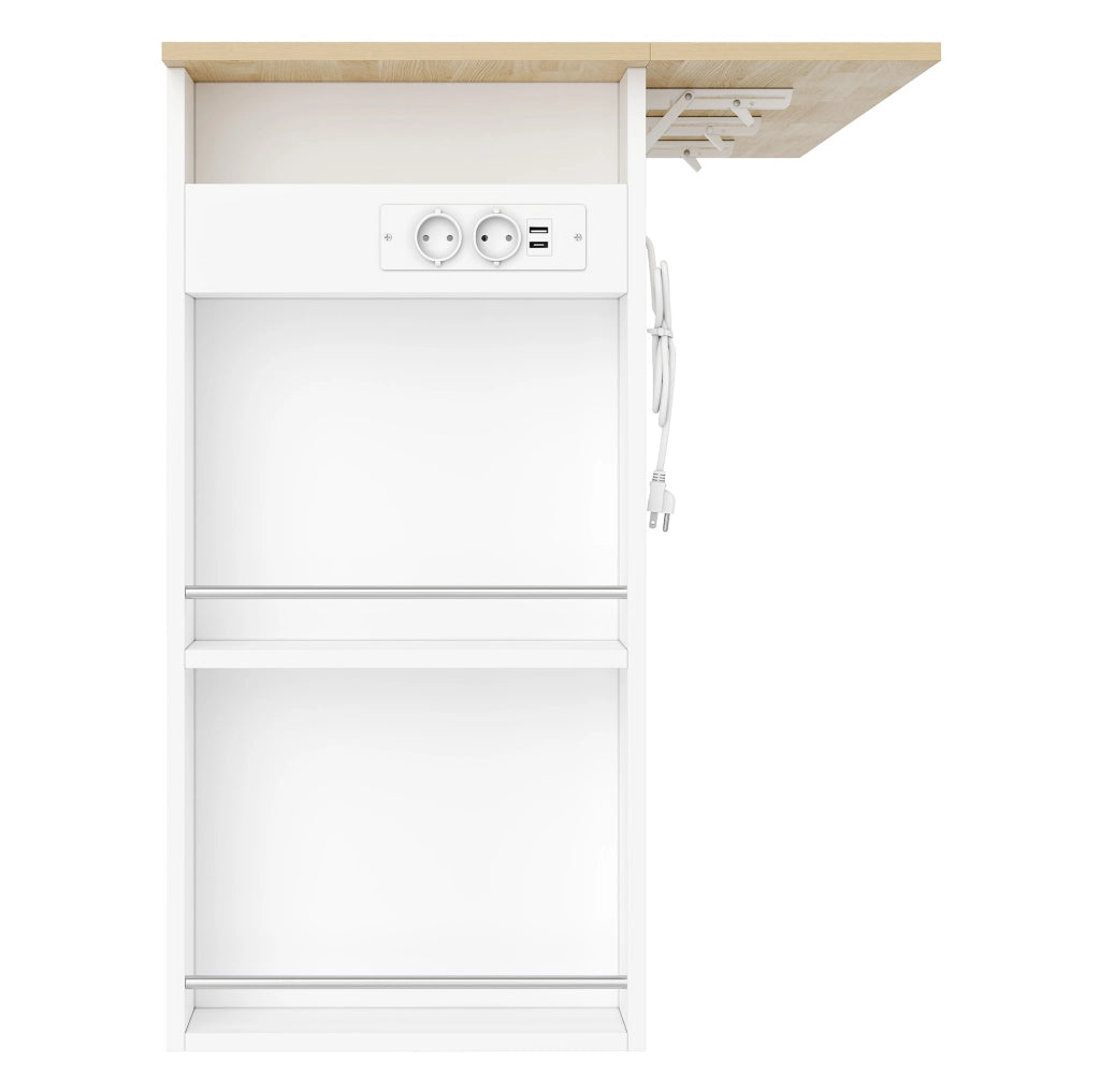 Isola da cucina 120x75x97 cm con piano pieghevole e prese USB in MDF bianco