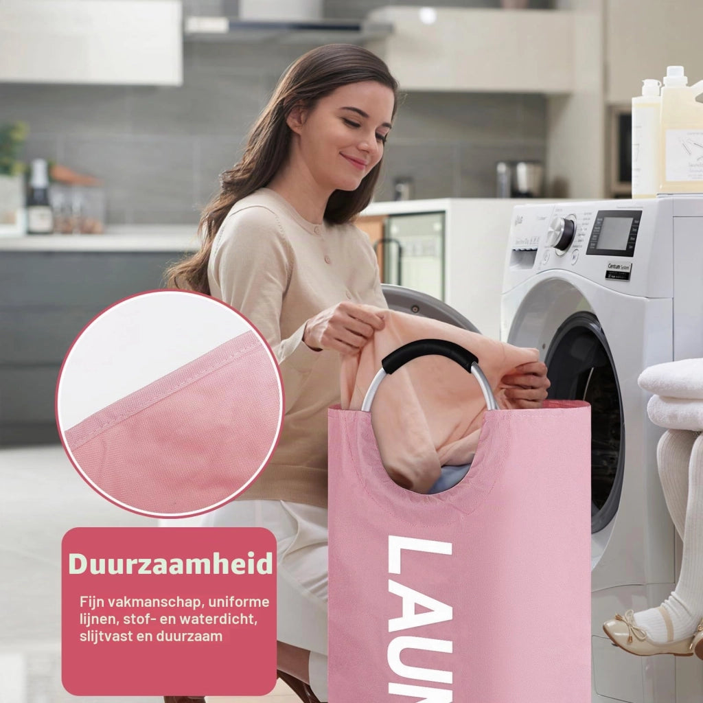 Cesto per la biancheria pieghevole, capacità 90 litri, realizzato in tessuto Oxford, impermeabile, con maniglia, colore rosa