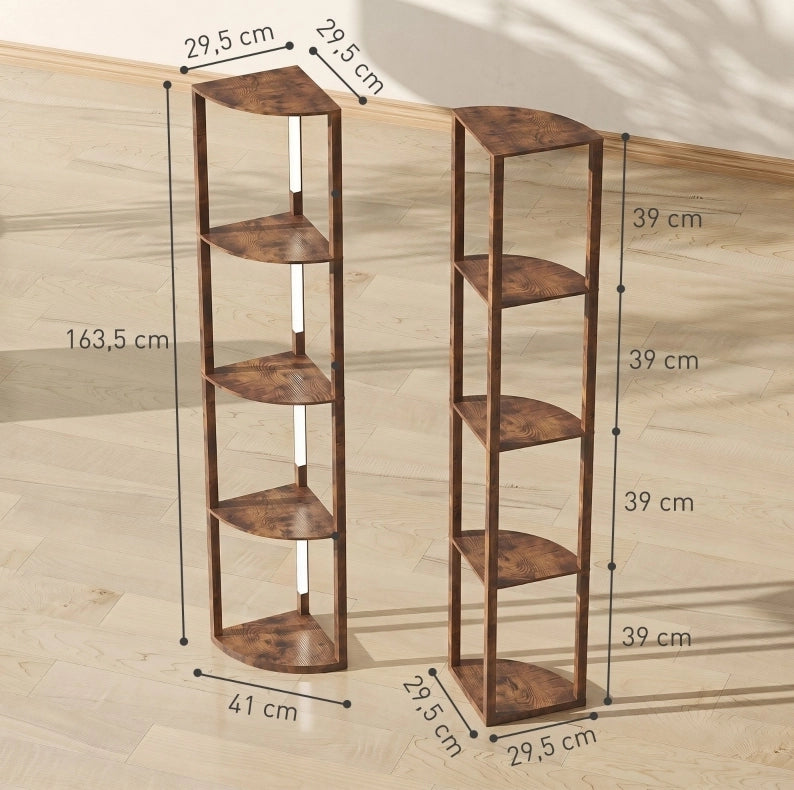 Lampada da terra regolabile con scaffale a 5 ripiani, marrone rustico