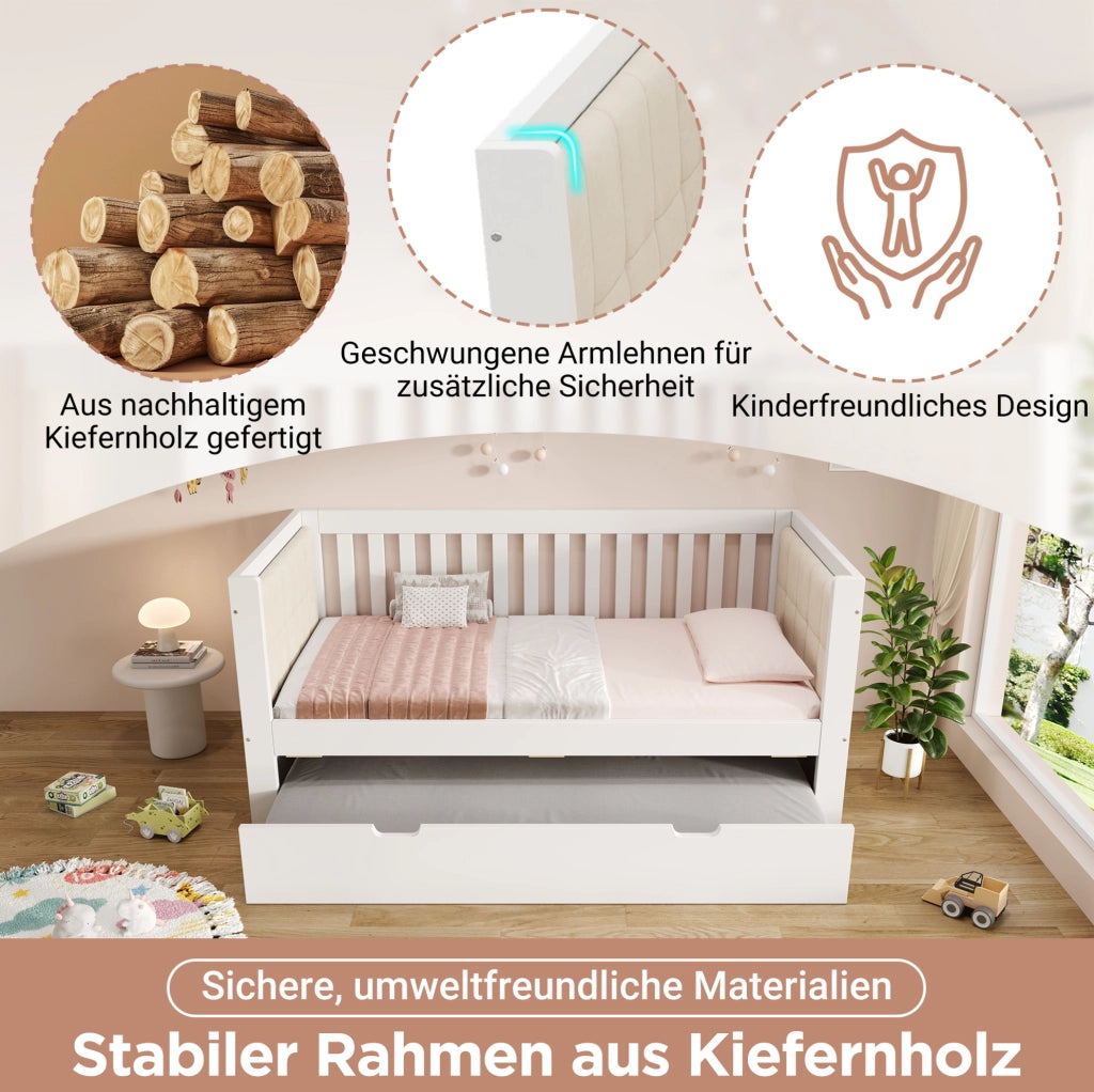 Divano letto con letto estraibile 90x200 cm in legno di pino bianco