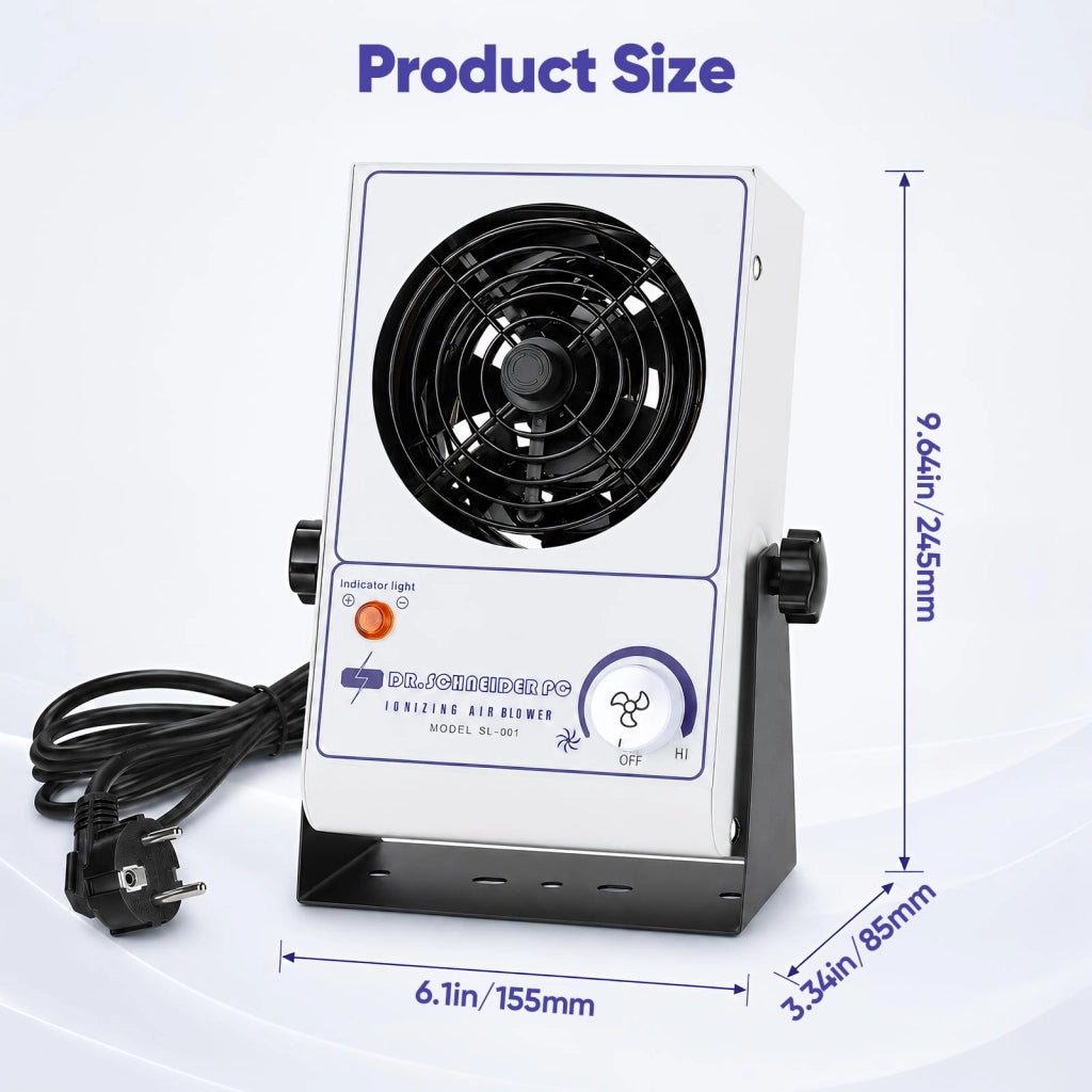 Ventilatore d'aria ionizzante, antistatico, con portata da 45 a 110 CFM e bilanciamento ionico di ±10 V