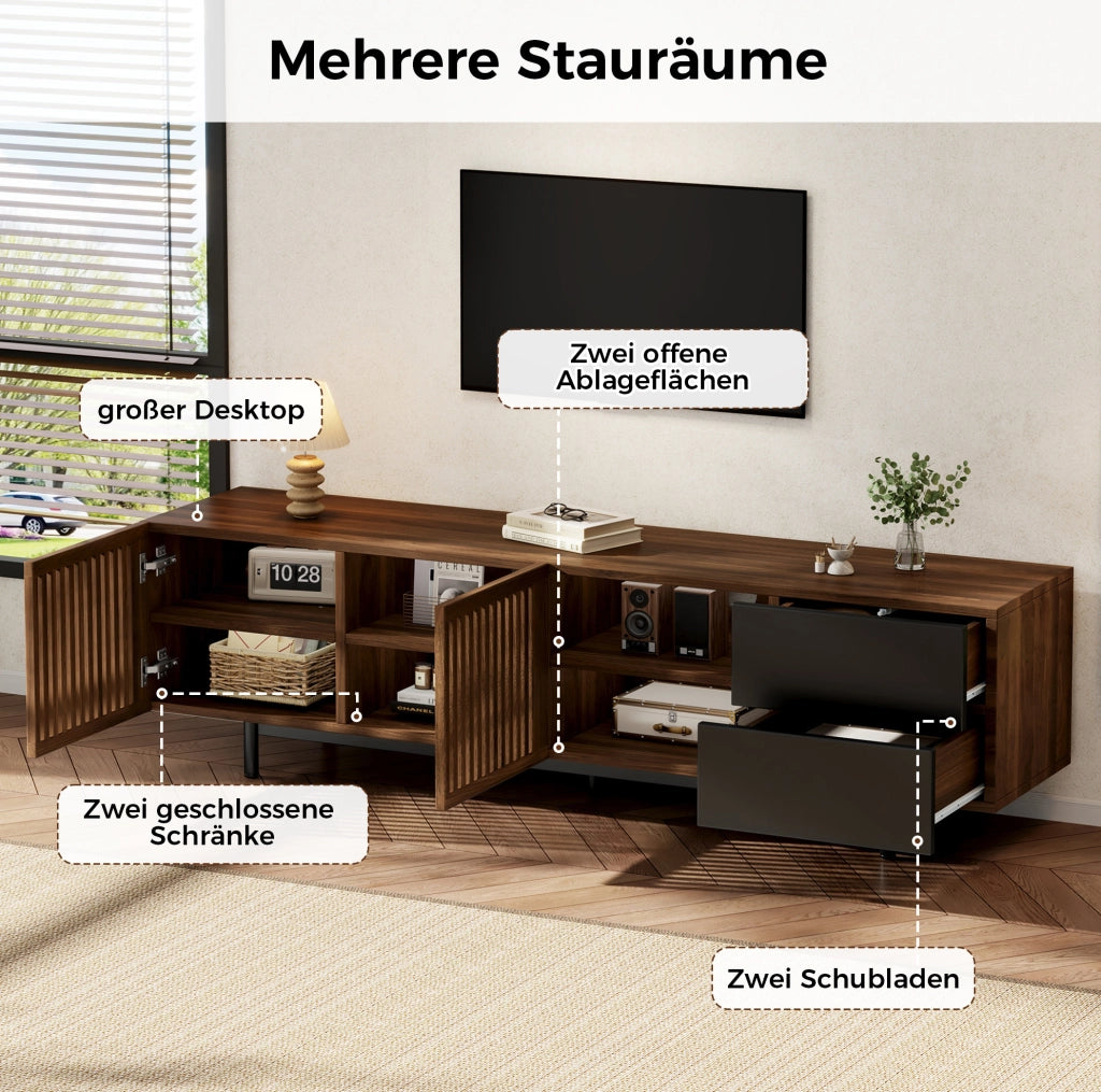 Mobile porta televisore 160 cm in MDF, finitura noce e nera