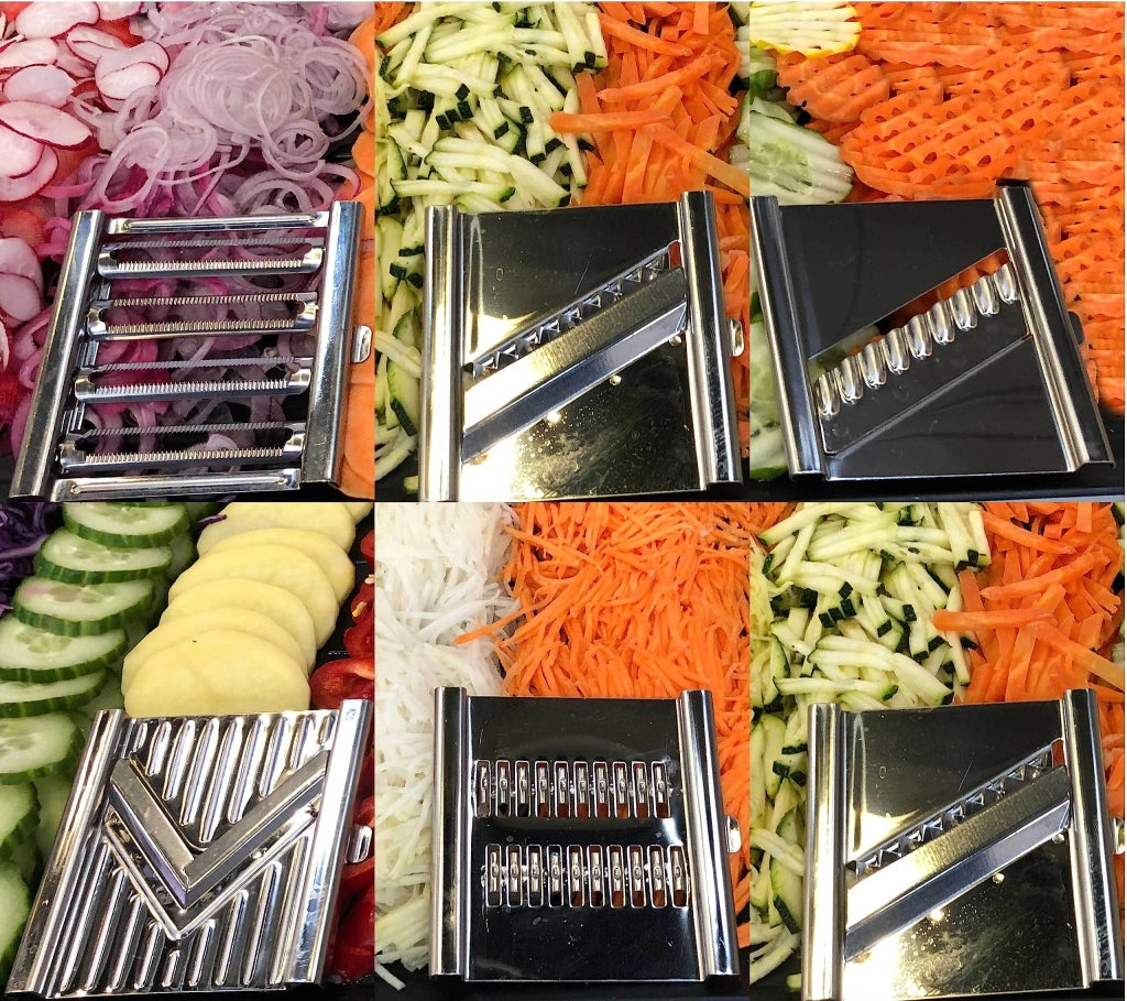 Affettatrice per verdure a 4 lame con 6 inserti, in acciaio inossidabile, set completo