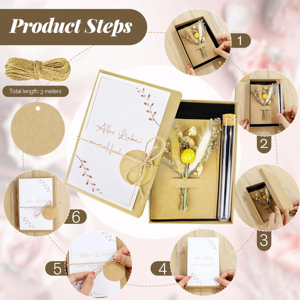 Scatola per il regalo di denaro per il matrimonio, con biglietto e fiori secchi