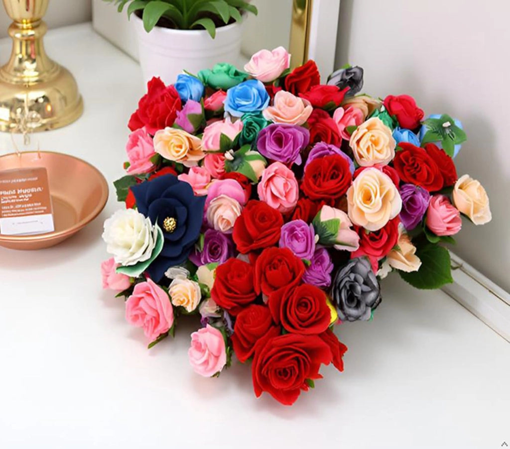 80 teste di rose artificiali in seta, multicolore, di 3 cm di diametro