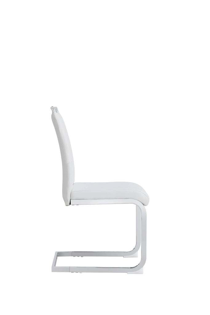 Sedia da pranzo con schienale alto in similpelle e lino bianca imbottita con struttura in metallo 95 × 42 × 48 cm