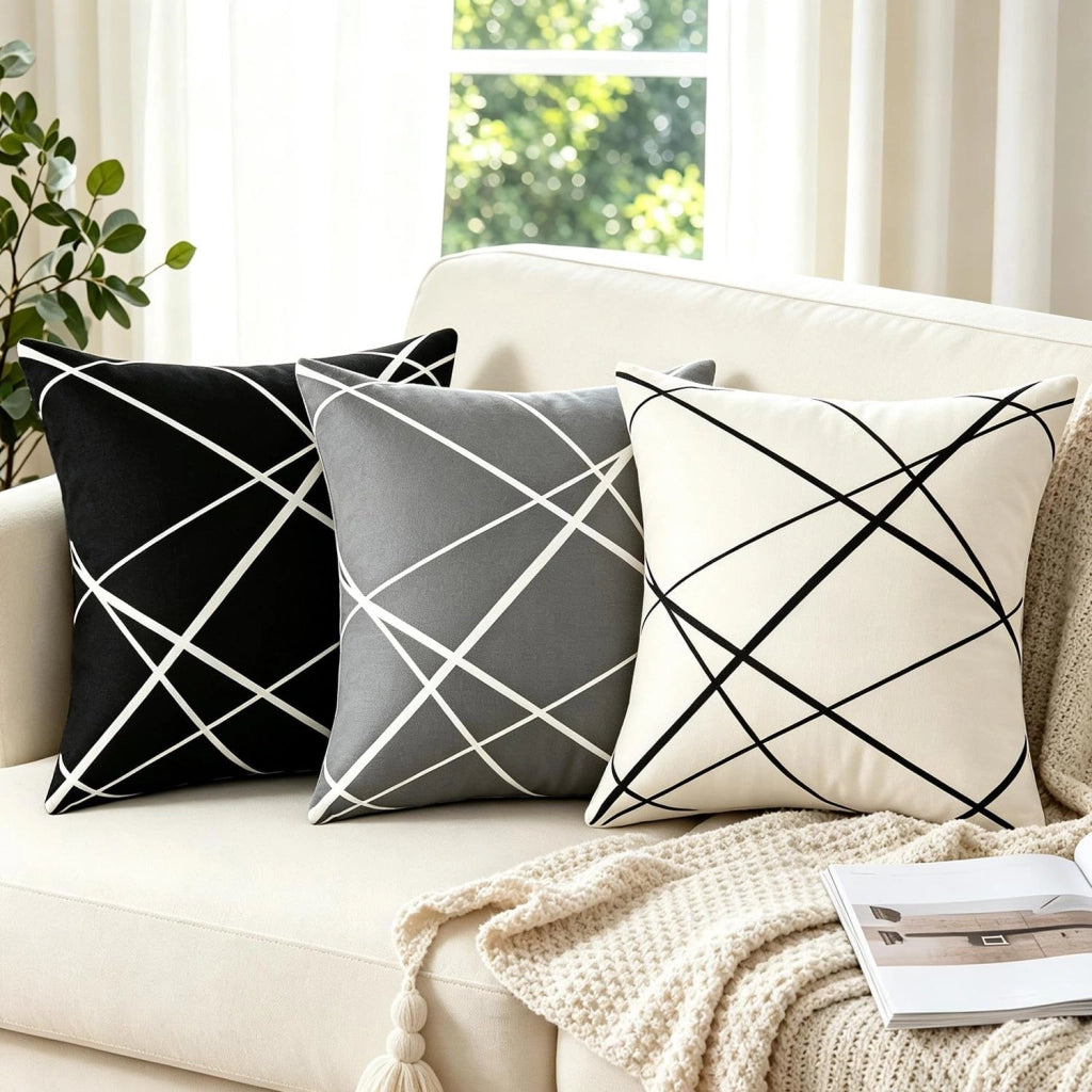 Cuscini decorativi in velluto, 40x40 cm, bianco e nero, confezione da 2