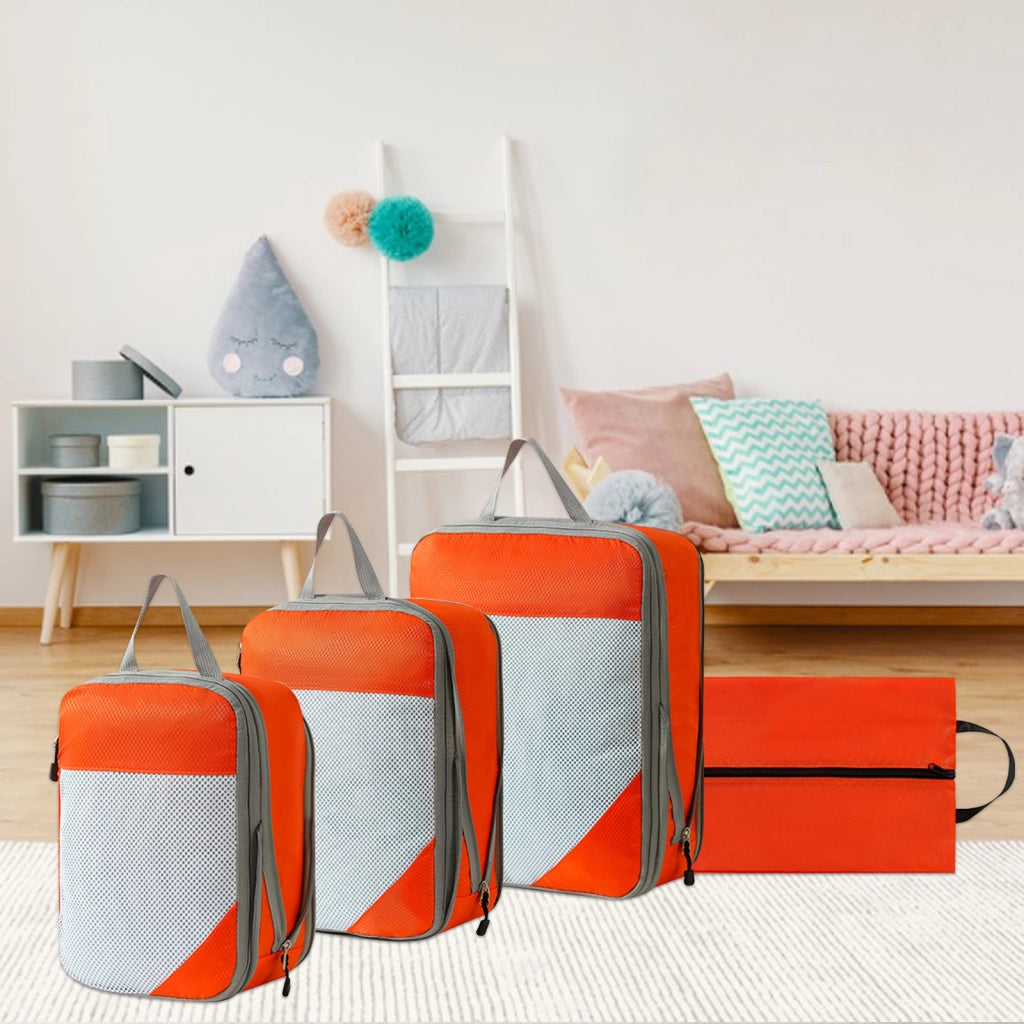 Set di 4 organizer da viaggio comprimibili arancioni