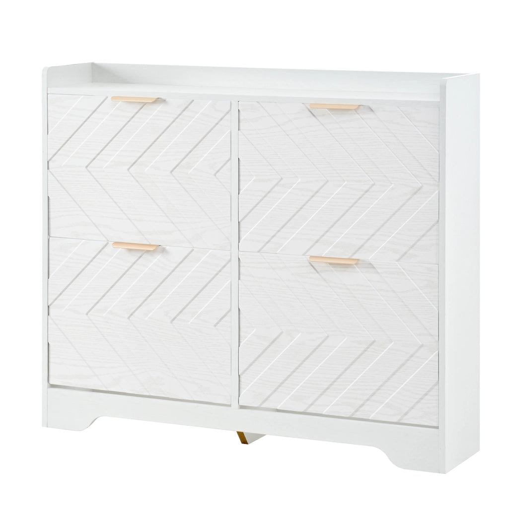 Scarpiera 105x24x90 cm con 4 vani a ribalta e frontale 3D in MDF bianco
