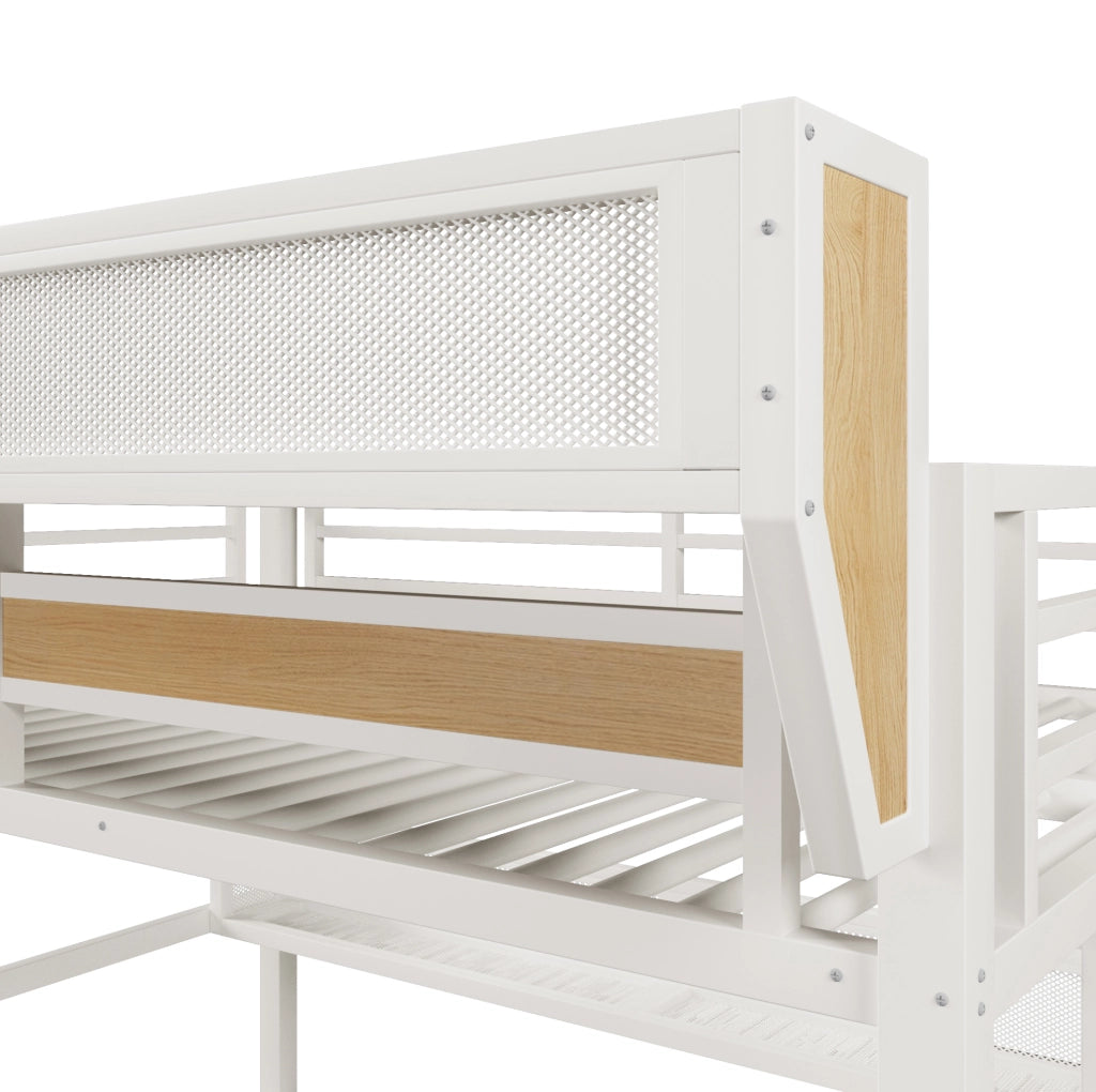 Letto a soppalco 140 x 200 cm bianco con cassetti, ripiano e luce LED